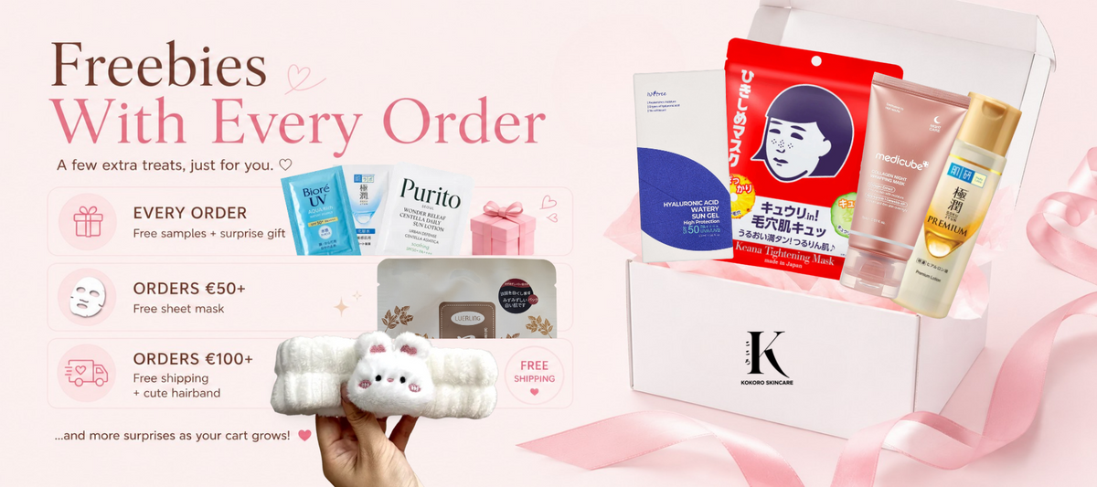 Gratis cadeautjes bij elke bestelling. Elke bestelling: gratis samples en een verrassingscadeau. Bestellingen vanaf €50: gratis sheetmasker. Bestellingen vanaf €100: gratis verzending en een schattige haarband. En meer verrassingen naarmate je winkelmand groeit!