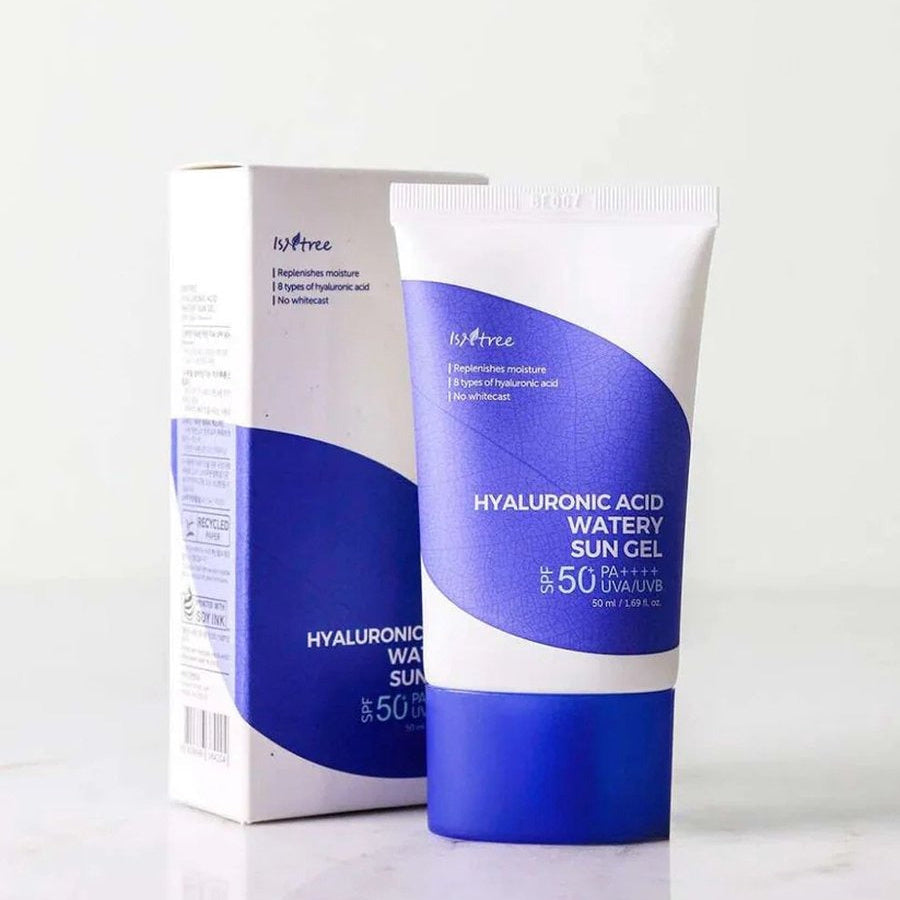 Hyaluronic Acid Watery Sun Gel with packaging on a white background
