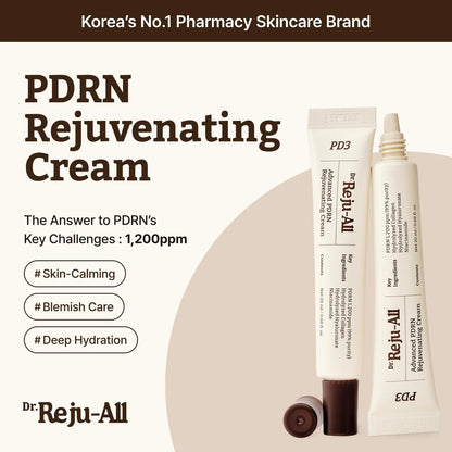 Dr. Reju-All PDRN Rejuvenating Cream with product packaging on a beige background