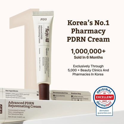 Korean PDRN cream with packaging and promotional text on a white background