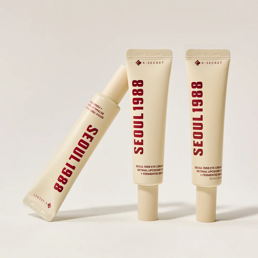 Three tubes of Seoul 1988 skincare products on a light background
