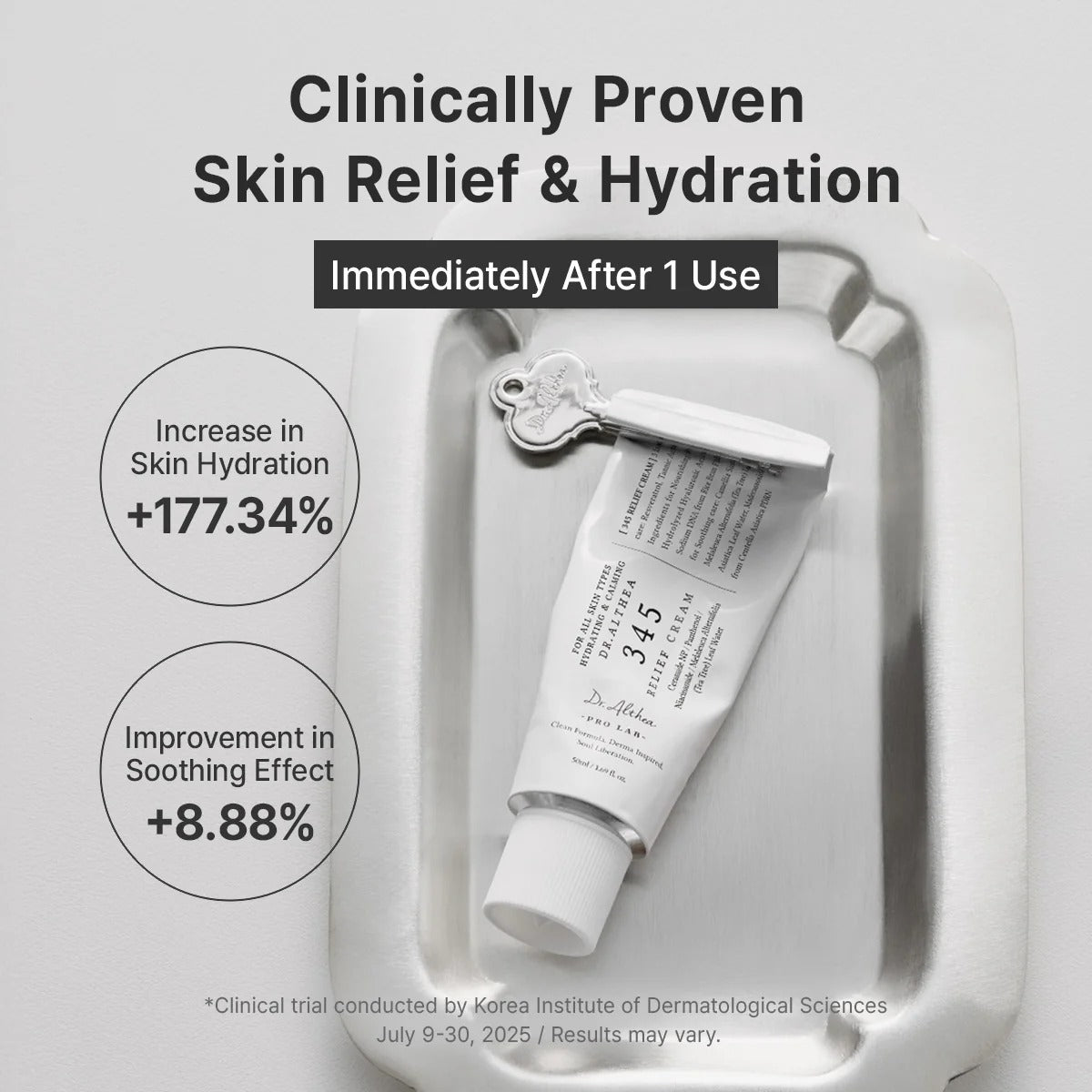 Skincare product with clinical benefits on a gray background