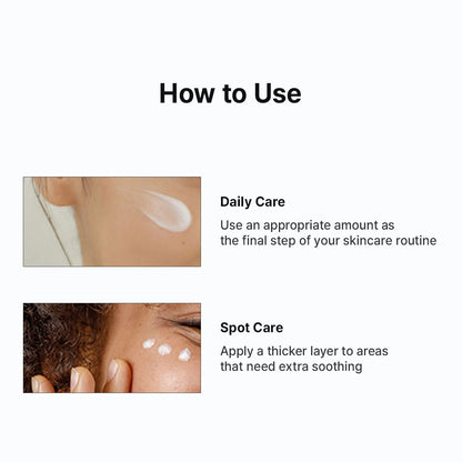 Instructions on how to use a skincare product with images of application on skin.