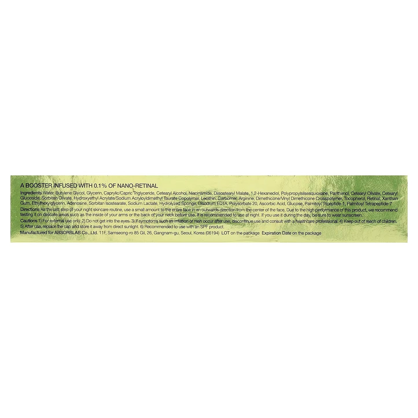 Product label with text on a white background