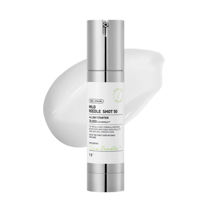 Skincare serum bottle with pump on a white background