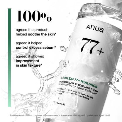 Anua skincare product with text about skin benefits and a clinical study result.