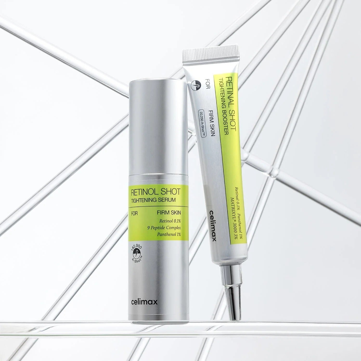 Skincare products with 'celimax' branding on a white background