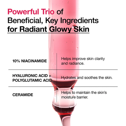 Product with text detailing beneficial ingredients for skin on a white background