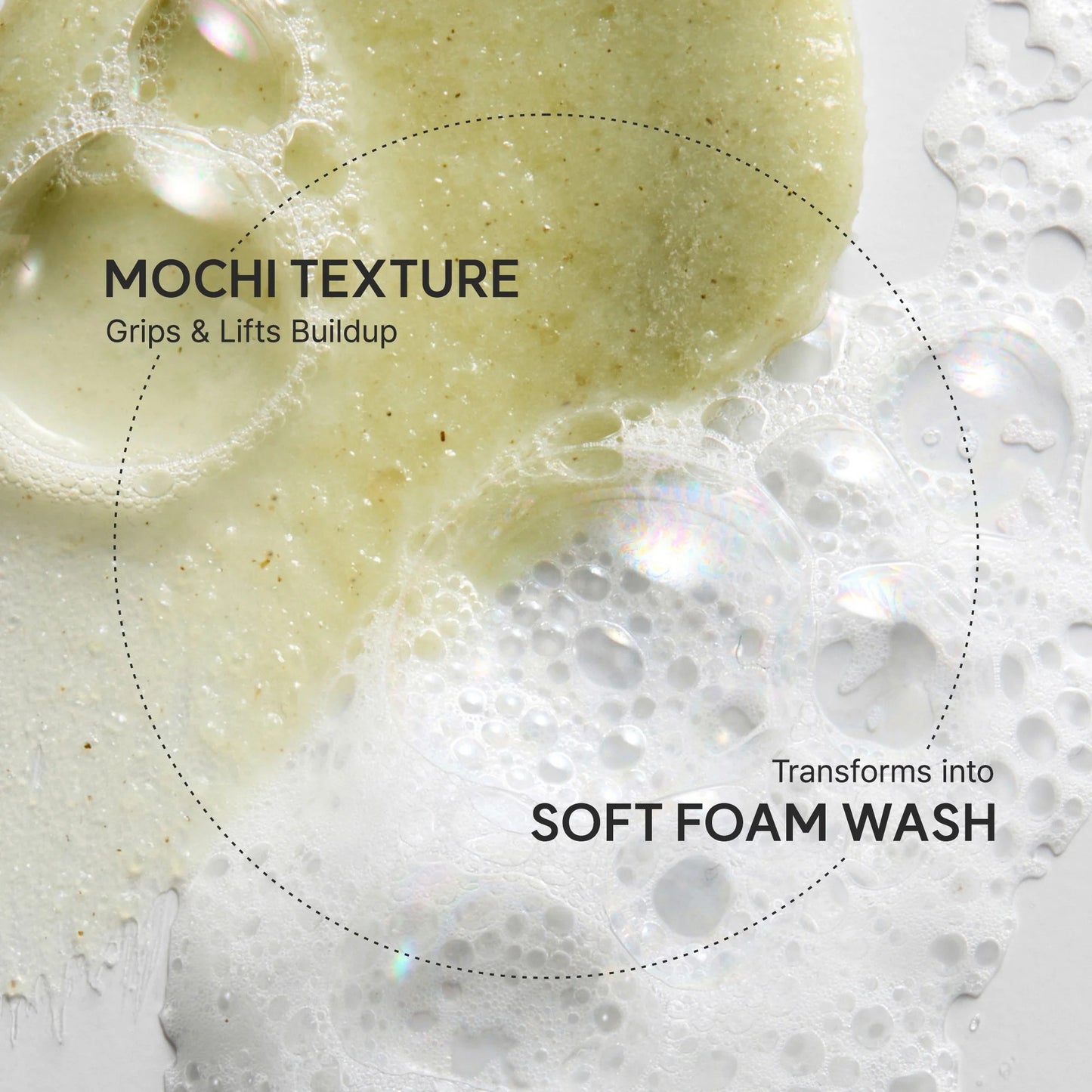 Mochi texture product with text on a white background