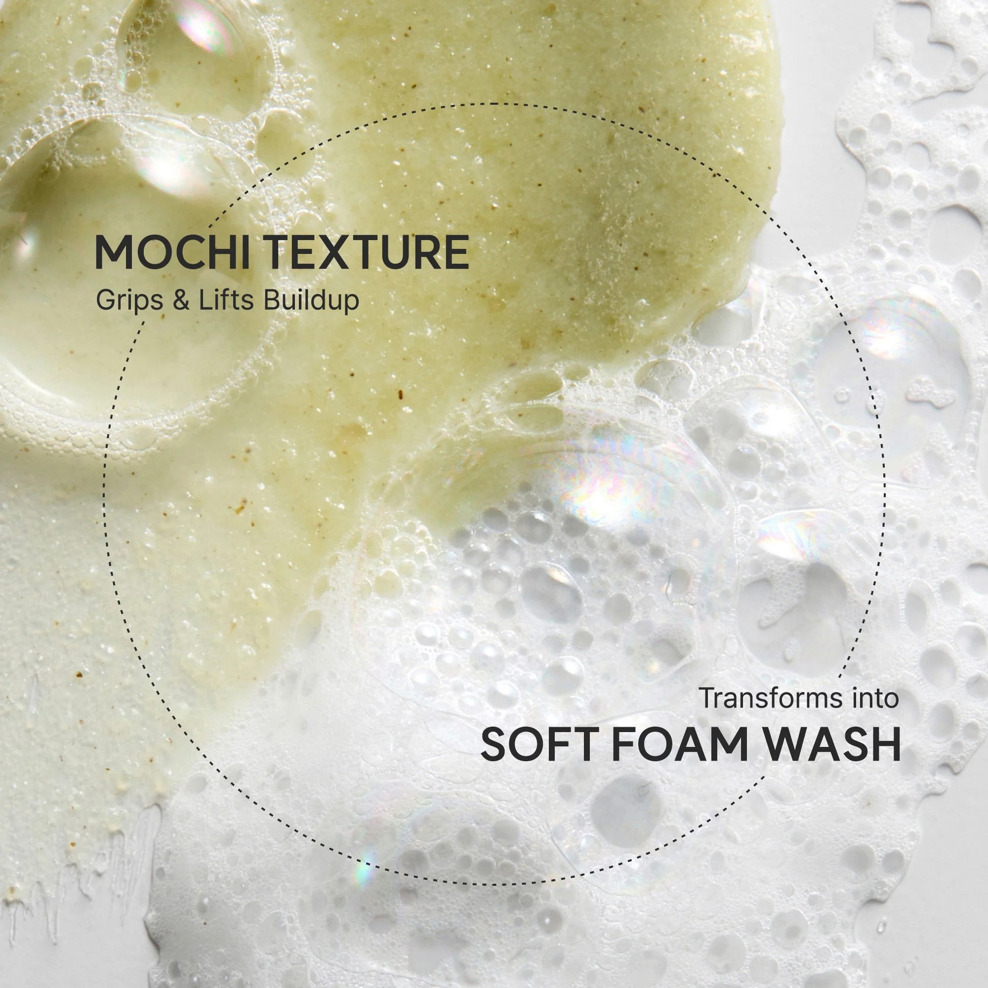 Mochi texture product with text on a white background