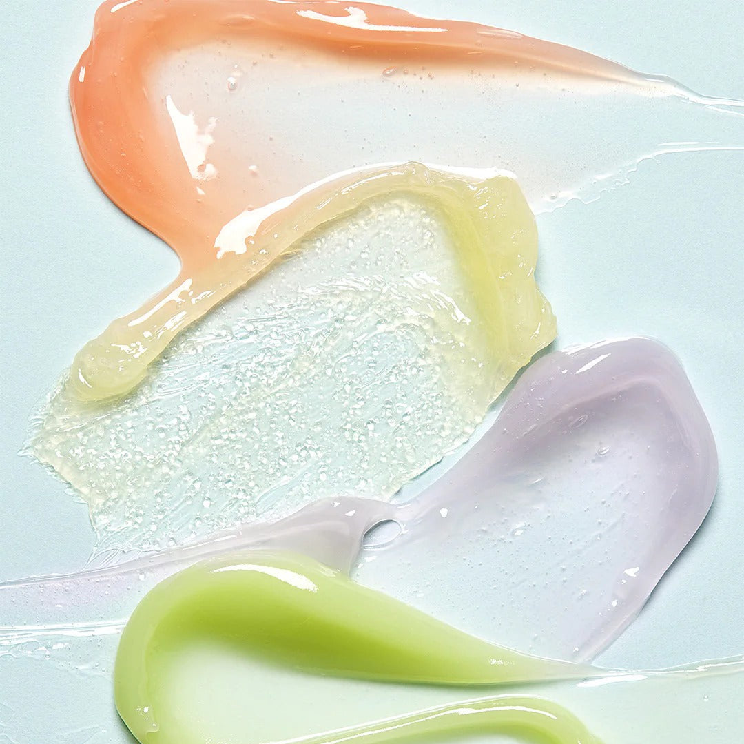 Colorful paint swatches on a light blue background