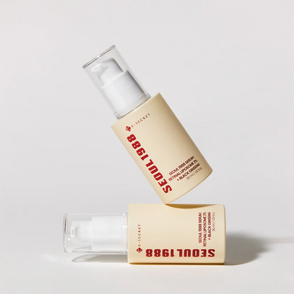 Two skincare bottles with 'Seoul 1988' branding on a light gray background