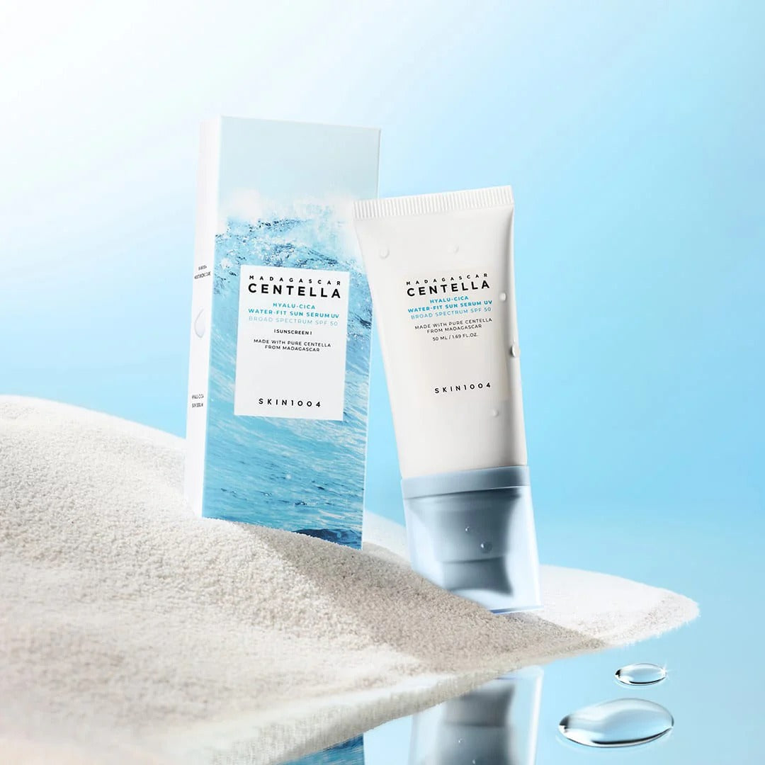 Skincare product with packaging on a light blue background