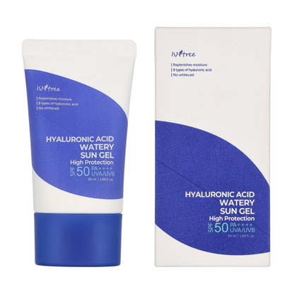 Hyaluronic Acid Watery Sun Gel with packaging on a white background