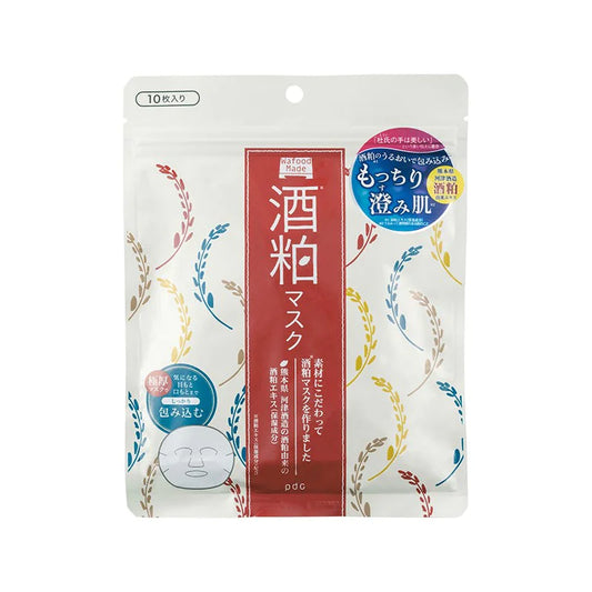Packaging of a Japanese facial mask with decorative elements on a white background